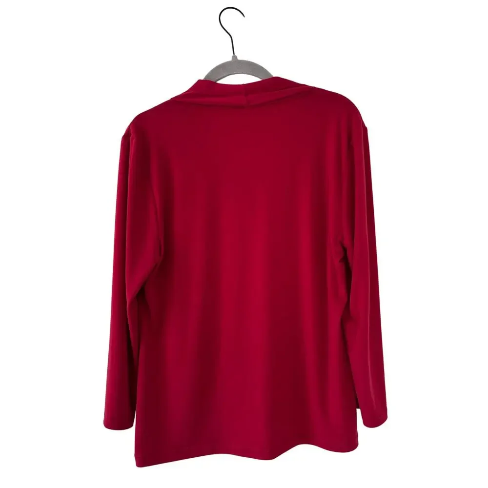 Calvin Klein Womens Red V Neck Blouse Top Long Sleeve Stretch Career Office - Picture 8 of 8
